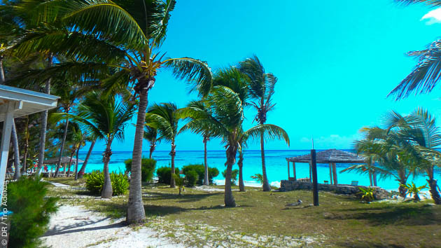 Votre hébergement en pension complète face au spot, sur la plage de sable rose de Cat Island
